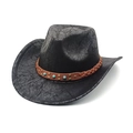 Distressed black western cowboy hat with studded turquoise band and curved wide brim - M (56-58cm) / Black