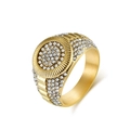 Hip hop style gold plated titanium steel ring with sparkling pave crystals for men - Size 8 / Gold