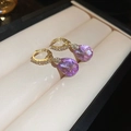 Pendientes vintage dorados con cristal violeta y diamantes en caja de regalo - Rosa