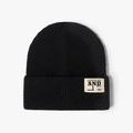 Black ribbed knit beanie with a stylish LOVER OFF-W/S lettered patch on the cuff - One Size / Black