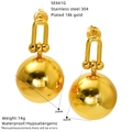18k gold plated horseshoe buckle earrings with 20mm round ball charms in stainless steel - Large Sphere Pendant U-Link Style (SE661G)