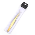 Precision gold curved eyelash extension tweezers in clear packaging with hang tag - Titanium Gold Long Mouth Gold Feather Clip