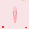Detail view of a pink silicone makeup brush with rose gold ferrule for lip and concealer - Single Pack / Rose Gold Tube + Pink Slanted Head