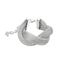 Detail of silver twisted mesh stainless steel bracelet with adjustable lobster clasp - Silver Bracelet
