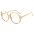 Fashionable oversized round cream beige glasses frame with smooth minimalist plastic design - Plain Lens / Beige Frame Clear Lens