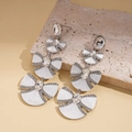 Elegant silver bow and fan-shaped earrings with rhinestones on a decorative stone - White (925 Sterling Silver Earring Post)