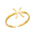 Adjustable 18K gold-plated stainless steel Pisces zodiac ring with polished finish - Pisces