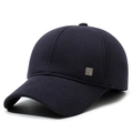 Berretto invernale da uomo blu scuro con paraorecchie e trama in lana con logo metallico - Regolabile / Blu navy