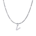 Sparkling silver-tone letter V pendant necklace with zircon inlay on snowflake chain - Letter V / Steel