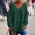 Oversized dark green V-neck sweater with Yes I'm cold letter print in street style - S / Green