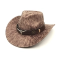 Vintage brown faux suede western cowboy hat featuring a silver bull head emblem and trim - M (56-58cm) / Khaki