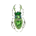 Vintage stag beetle brooch with green crystals and enamel inlay in silver finish - Emerald Green