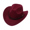 Classic burgundy wool felt cowboy hat featuring a dark brown leather belt with gold buckle - M (56-58cm) / Wine Red Cowboy (Brown Belt)