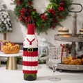 Christmas knit wine bottle cover red white striped festive table decoration setup - Knitted Letter Y Wine Bottle Cover