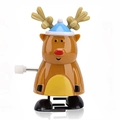 Wind-up reindeer toy with blue hat and red nose on white background - Wind-up Walking Reindeer with Blue Hat