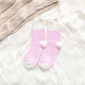Chaussettes thermiques en polaire corail rose et blanc pour femmes, texture peluche - Rose Uni