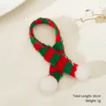 Mini Christmas knitted scarf with red green stripes and white pom-poms for tree decor - Knitted Mini Scarf - Green
