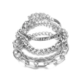 Retro multi-layered silver thick chain bracelet set including sleek bangle and link chains - 4 Pcs Silver Set