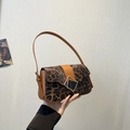 Brown leopard print shoulder bag with gold metal buckle and premium leather details - Brown