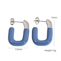 U-shaped blue enamel and silver stainless steel earrings with size and weight specs - Blue Silver (YTE2410501S-3)