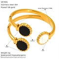 Zweilagiger 18k vergoldeter Edelstahlring mit schwarz-weißer Emaille-Tropfenverzierung - Doppelring Schwarz Weiß Punktierte Emaille Stil (SR700G)