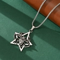 Detailed close-up of a silver hexagram pendant featuring a realistic spider on a box chain - Pentagram Spider Pendant