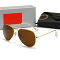 Classic aviator sunglasses with gold metal frame and brown lenses with leather case - Tea Lenses With Box