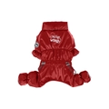 Bright red waterproof padded pet jumpsuit with Hello World embroidery and adjustable drawstrings - S / Red