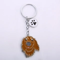 Brown dog head keychain with black paw print charm and polished metal ring - Brown Dog Head + Paw