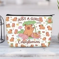 Off-white Canvas-Kosmetiktasche mit süßen Capybara-Prints und schwarzem Reißverschluss - Cartoon Capybara Muster (jiayingljb027)