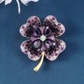 Elegant four-leaf clover brooch featuring purple crystals and gold-tone metal plating - Dark Purple with AB Crystal