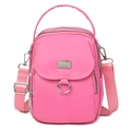 Fluorescent pink nylon crossbody bag with multi-layer zippers and adjustable strap - Light Pink