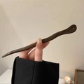 Minimalist dark sandalwood hair pin with wavy curved design for traditional bun styling - Wave Wooden Stick / Tea Brown Wood
