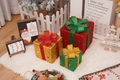 Three Christmas gift box decorations in red, gold, and green with glitter and ribbon bows - Three-Color Star Christmas Gift Box