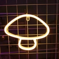 Yellow LED mushroom neon sign with hanging hook and power cable for wall decor - Warm White