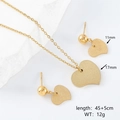 Frosted heart jewelry set with 45cm necklace and 11mm stud earrings dimensions detail - Gold Heart