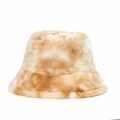 Plush tie-dye bucket hat in beige and white marble pattern with fluffy faux fur texture - M (56-58cm) / Color 7 (Creamy White Marble)