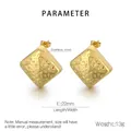 Detail of 22mm gold stainless steel square earrings with unique hammered texture design - Gold