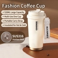 Crèmeweißer 520ml Edelstahl-Kaffeebecher mit Strohhalm und Trageschlaufe - Weiße Buchstaben (316 Edelstahl Boden)