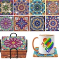 DIY mandala diamond painting coasters set of 8 with black metal holder and cork base - XIN008 Mandala / No Stand/OPP Bag