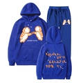 Blue Ivan Cornejo hoodie set with orange astronaut print and Donde Estas text - Blue
