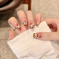Ongles faits main avec motif léopard, nœuds 3D et design dégradé marron perles de thé - Très Petit (XS) / 2319-Cercueil Court Style Perle Thé au Lait