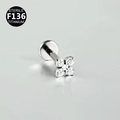 F136 Titanium stud with four-claw set clear zircon crystals in a silver finish - 1.2x6mm (Internal Thread M0.9) / Four-Prong Inlaid Cross Flower Style (款式8银色)