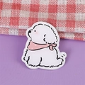 Cute white Bichon dog acrylic brooch badge with pink polka dot scarf for backpacks - Bichon Dog 6