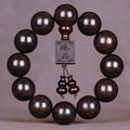 Premium wood prayer beads with gold flecks, decorative brand tag and gourd pendants - Square Plate & Gourd (20200527) / 12 Pendants Set / Black Red Gold Star (20mm)
