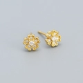 French vintage S925 silver flower stud earrings in gold with clear zircon stones - Gold
