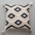 Moroccan boho tufted pillow cover with black geometric patterns and tassels - Style A-Black Geometric Tufted