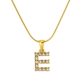 Gold plated stainless steel necklace featuring a crystal paved letter E pendant charm - Gold Letter E (S-P148-E)