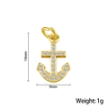 Golden anchor pendant with clear zircon inlay, 14mm by 9mm jewelry accessory - Gold Anchor Charm with Crystals