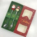 Green Christmas gift box with stainless steel Santa and Reindeer spoon and fork set - Silver [2PCS] Santa/Reindeer